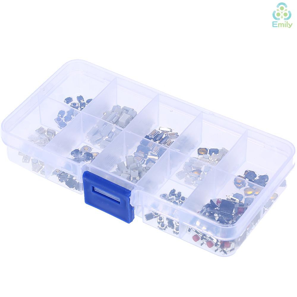 [Hàng Hot]250pcs 10 Value Tactile Push Button Switch Micro Momentary Tact Assortment Kit with Clear Plastic Box Car Remote Control Button Switch Assortment Kit