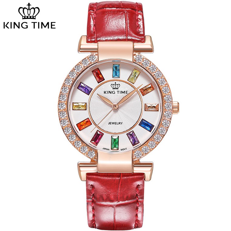 Đồng hồ nữ KING TIME Đính Đá Ruby Rainbow - Mặt to nổi bật