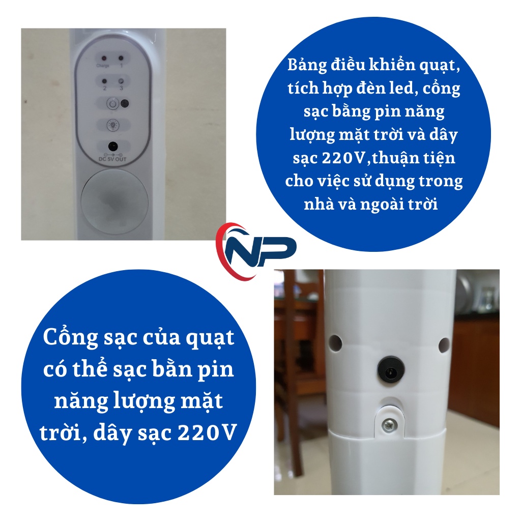 Quạt năng lượng mặt trời,quạt tích điện mẫu mới 2023,Điều Khiển,báo pin,Đèn Led Dây Dài 3M,Sạc Điện Thoại,Củ sạc 220V