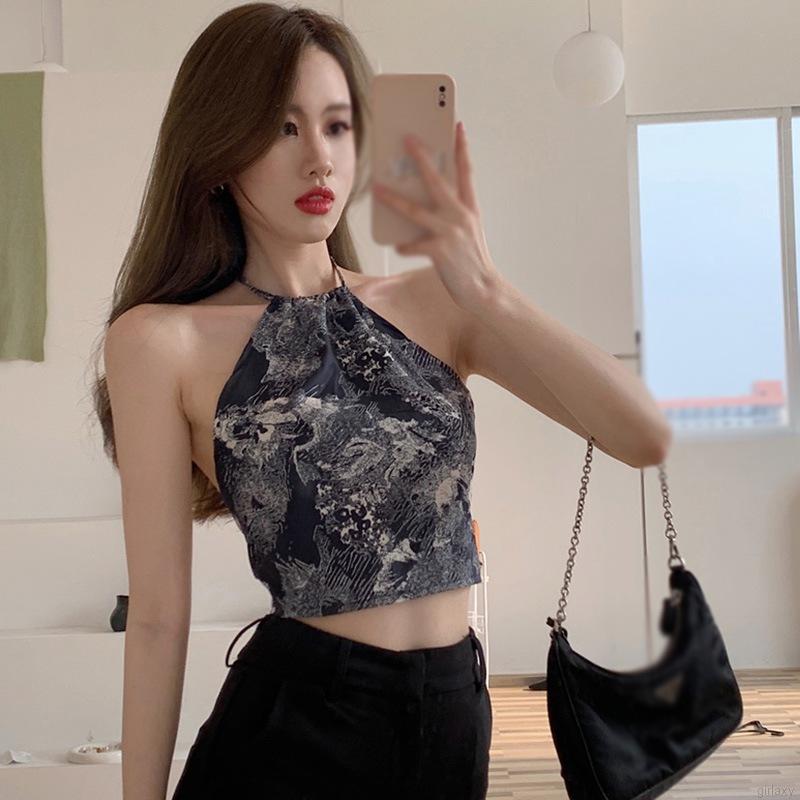 Áo lửng hai dây in họa tiết phong cách Hàn Quốc quyến rũ dành cho nữ