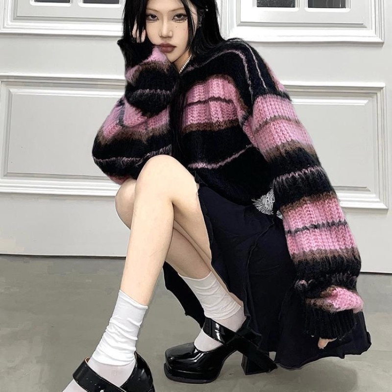 Áo Sweater Tay Dài Trễ Vai Hoạ Tiết Kẻ Sọc Thời Trang Mùa Thu Cho Phái Nữ