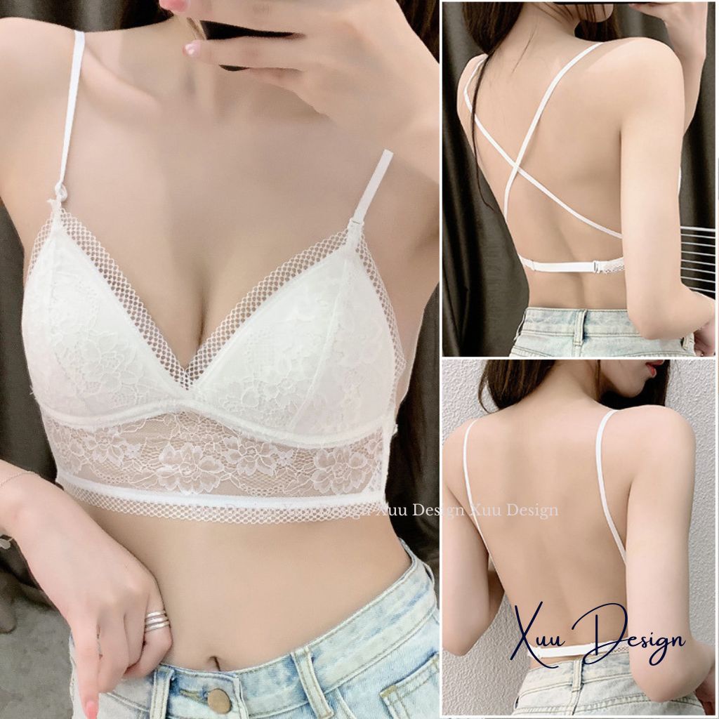 Áo lót nữ ren XUU thiết kế hở lưng không gọng đệm mỏng quyến rũ - AV46