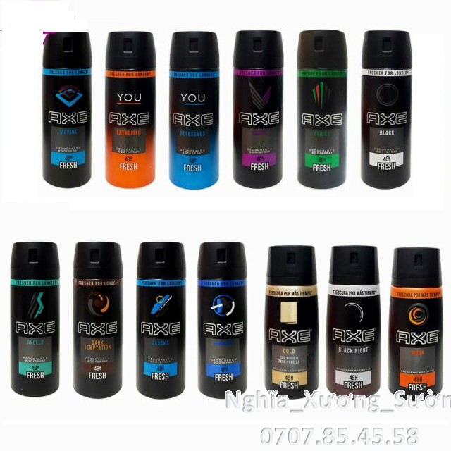 Xịt khử mùi axe 150ml apollo, gold, click, dark, black, excite, africa, musk, marine