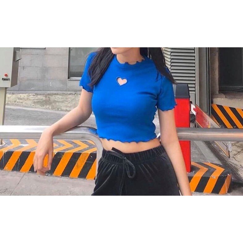 ÁO CROPTOP KHOÉT TRÁI TIM CUỐN BIÊN CHẤT THUN RẺ NHIỀU MÀU