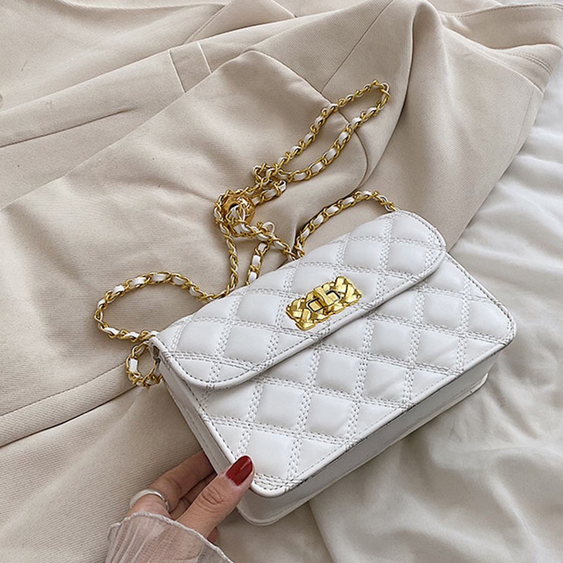 Túi Đeo Vai Hình Thoi Nhỏ Xinh Phối Dây Đeo Sợi Xích Thời Trang Cho Bạn Gái