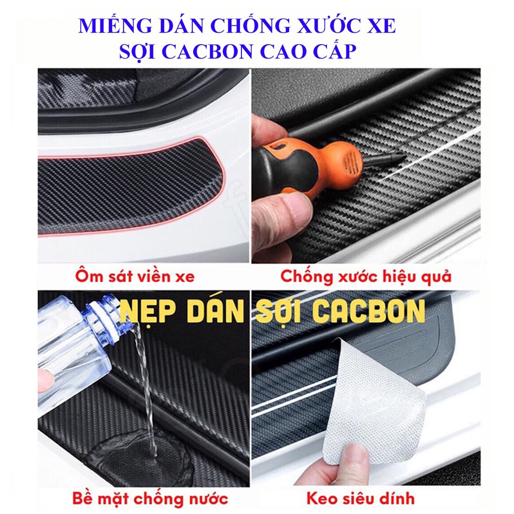 Miếng dán carbon chống trầy xước, chống bám bụi bẩn bậc cửa, cốp xe ô tô