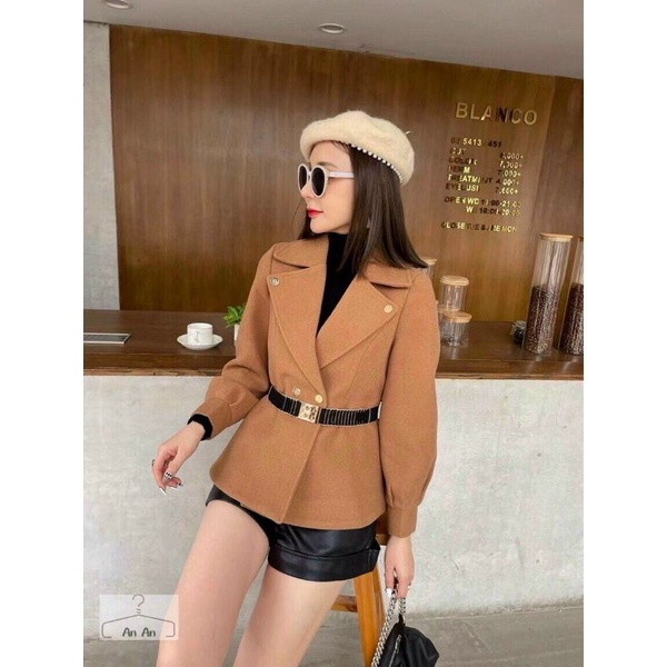 Áo dạ ép hai lớp cổ vest kèm đai