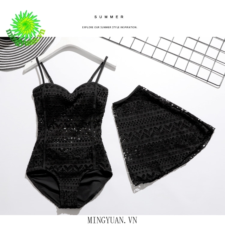 Đồ bơi một mảnh + chân váy khoét rỗng màu đen gợi cảm cho nữ | BigBuy360 - bigbuy360.vn