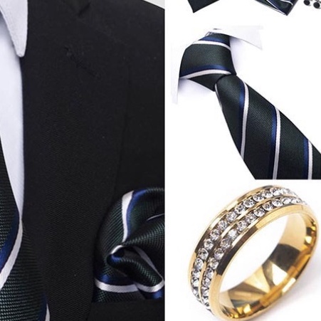 Bộ Cà vạt 4 món gồm Cavat 8cm, khăn cài túi, Măng-set, Nhẫn tròn phụ kiện, Cravat chú rể, Calavat công sở CBC-8208