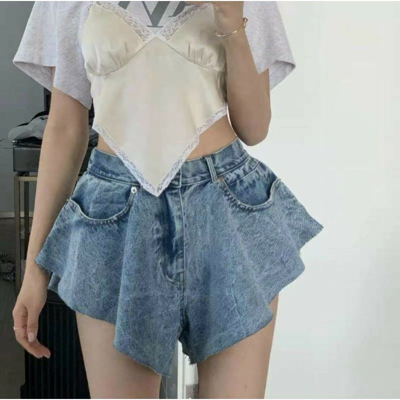 Quần shorts Jeans Xòe ống rộng tuarua