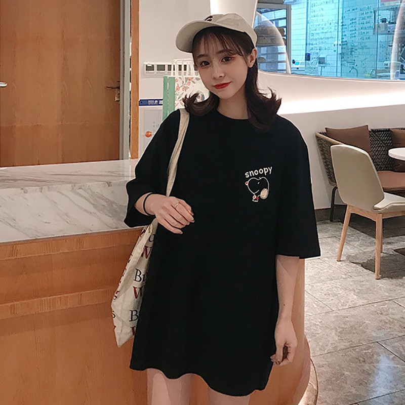 Áo thun cổ tròn ngắn tay in hình chó Snoopy thời trang cho nữ