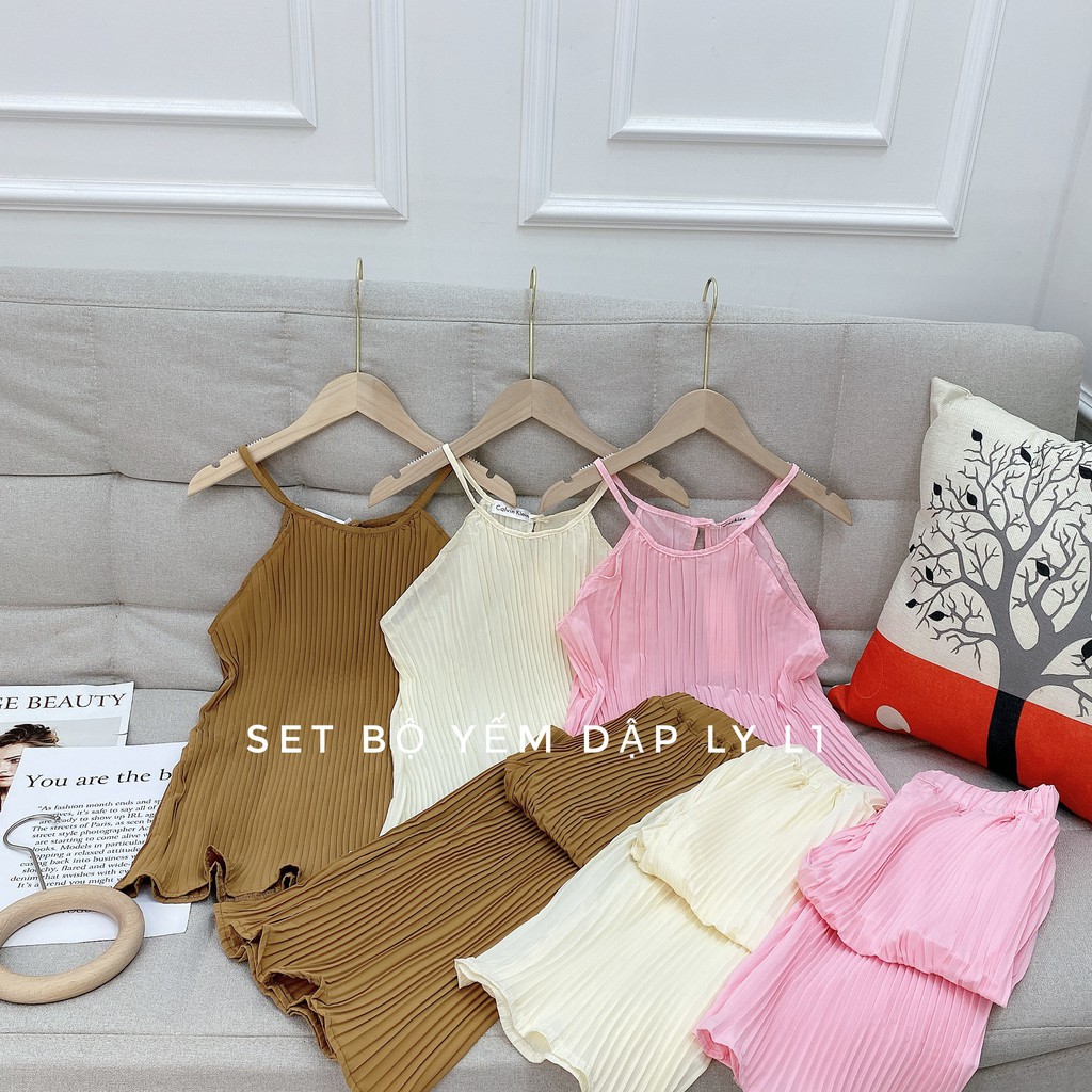 Set Yếm Li Xòe Mix Quần Li Suông Dịu Dàng