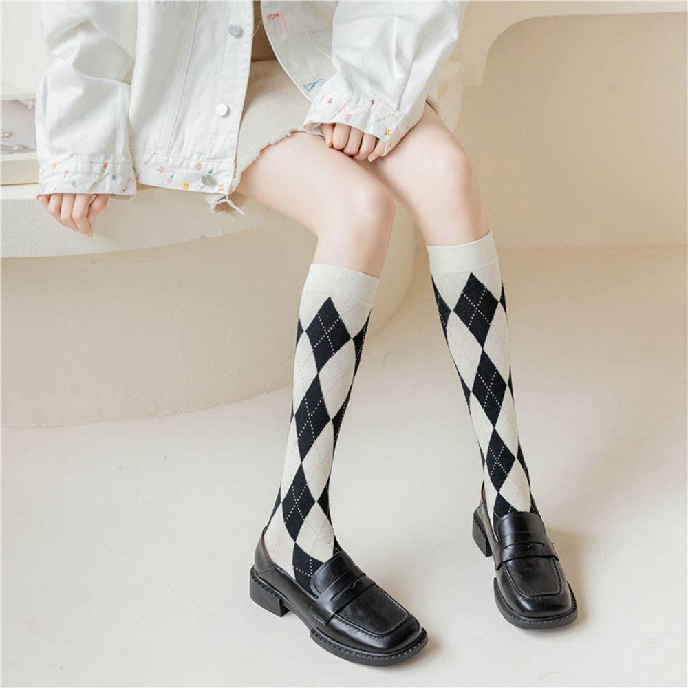 Tất Bắp Chân Bằng Cotton Thoải Mái Phong Cách Nhật Bản VANES1 jk Lolita Chân Dung Trắng Đen