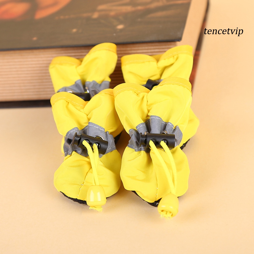 Set 4 Giày Bốt Bảo Vệ Chống Trượt Giữ Ấm Mùa Đông Cho Thú Cưng