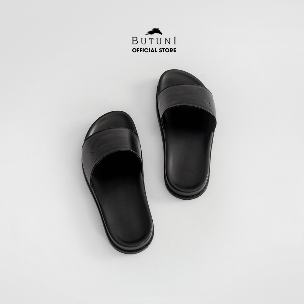 Dép quai ngang da bò full-grain Butuni Single Slippers - Đen - BH da thật 12 tháng