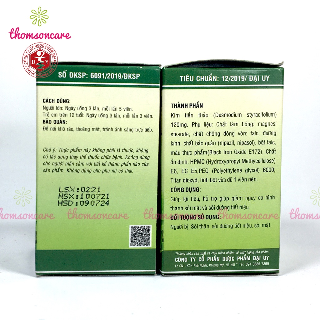 Viên uống Kim tiền thảo lợi tiểu hộp 100 viên, hỗ trợ giảm sỏi thận, xỏi đường tiết niệu