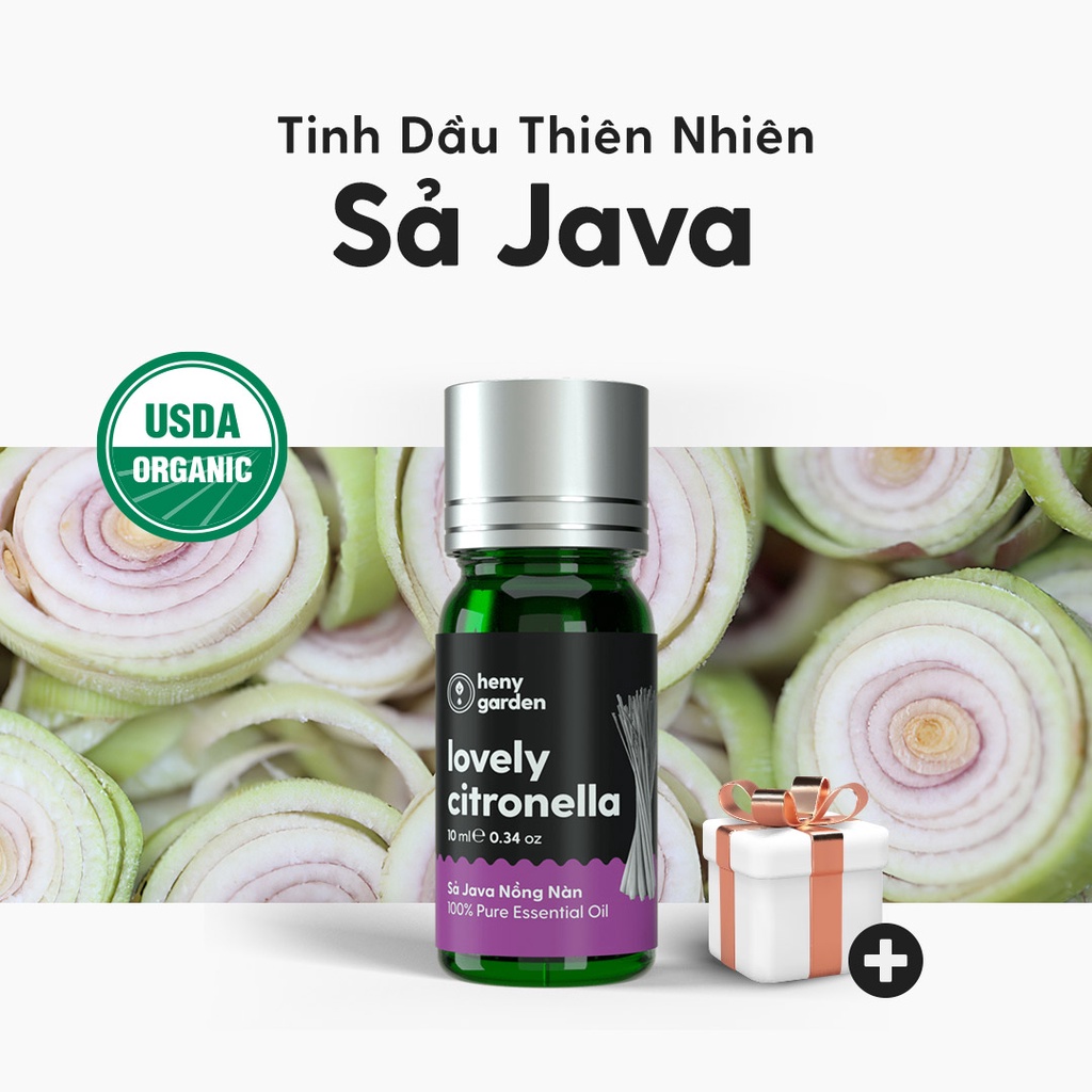 Tinh Dầu Sả Java Organic Nguyên Chất Đậm Đặc Xông Thơm Phòng, Làm Nến Thơm Thiên Nhiên, Giúp Dễ Ngủ Heny Garden 10mL