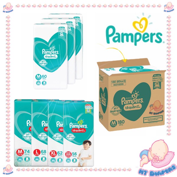 Tã/Bỉm Quần Pampers Giữ Dáng - Size M60, L54, XL48, M76, L68, XL62, XXL56