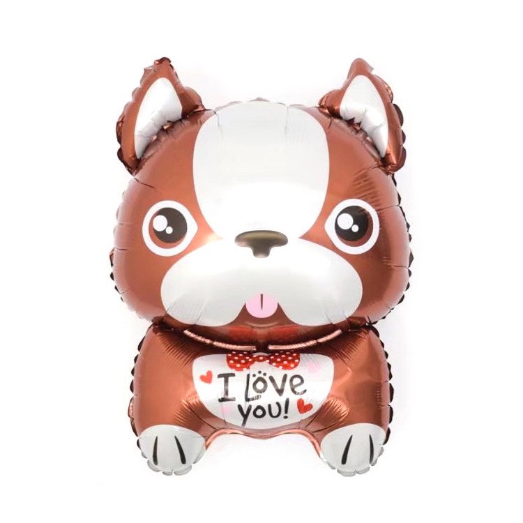 Bóng nhôm hình cún trang trí sinh nhật đầy tháng chủ đề chó cứu hộ chó vàng, nâu, đỏ, I love you PK54