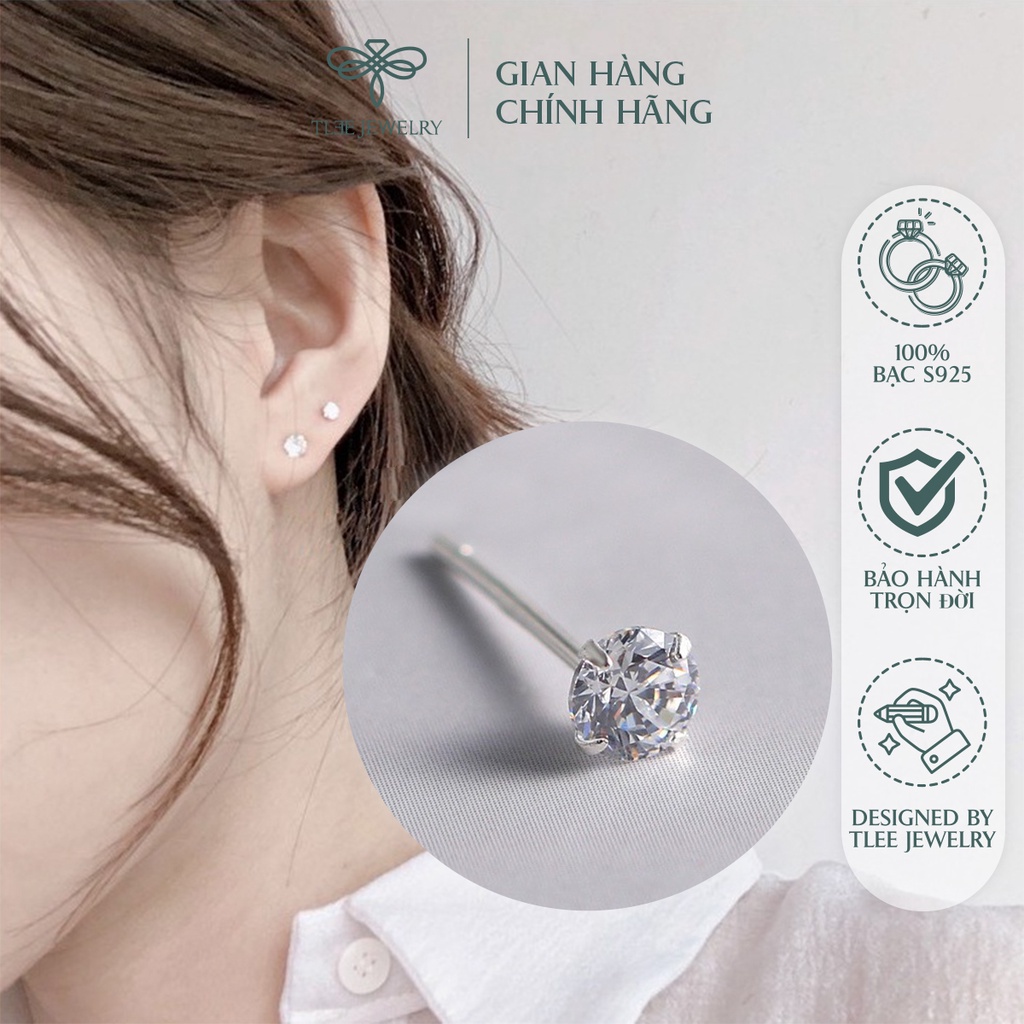 Khuyên tai bạc nữ TLEE nụ đá lấp lánh cao cấp NCJ B0206