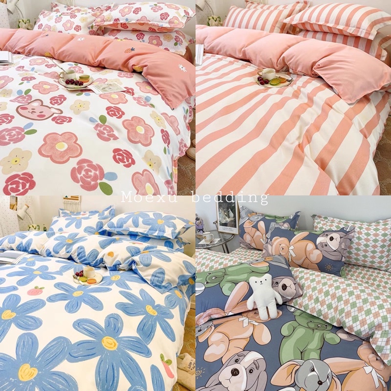 Bộ Chăn Ga Gối 🪴 combo 5 món cotton 3D moexu bedding kẻ sọc hoa nhí sang trọng mềm mịn đủ kích thước | BigBuy360 - bigbuy360.vn