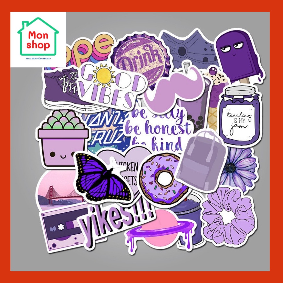 Set 50 Sticker Decal Nhám Chống Nước Dễ Thương Dán Nón BH, laptop, vali, xe, tập vở