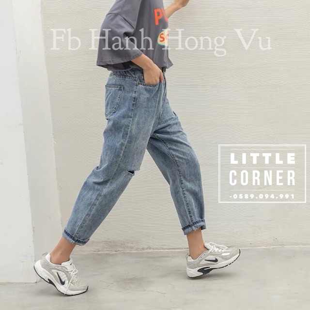 Quần slim baggy jeans rách sườn ver.2 cuốn lai kèm ảnh thật