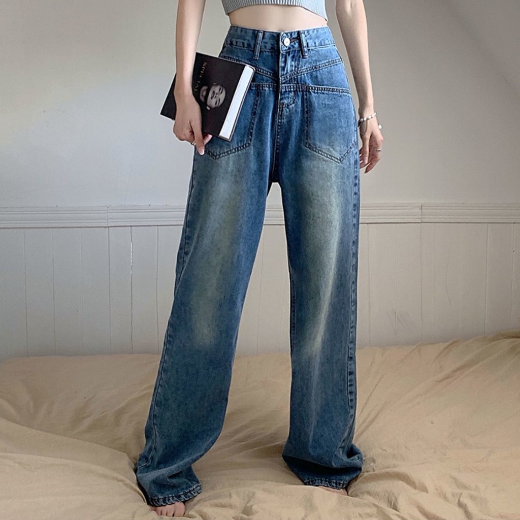 SUXI Quần Jean Dài Lưng Cao Dáng Ôm Ống Suông Kiểu Vintage Thời Trang Mùa Thu Cho Nữ