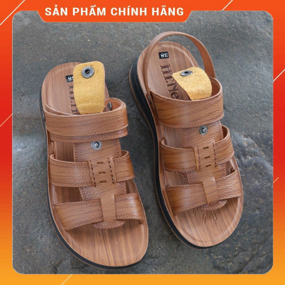 Dép sandal nam trung niên 💝 HT.NEO 💝 da bò xịn kết hợp đế kếp cao 3,5cm cực đẹp khâu may chân quai công nghệ 2021.