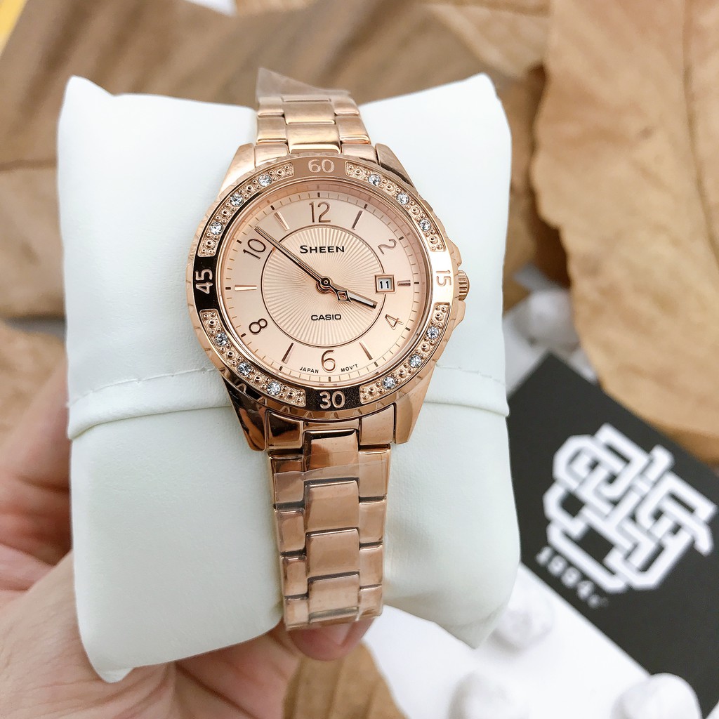 Đồng hồ nữ Casio SHEEN SHE-4532 / SHE-4532PG-4A mặt kính Sapphire chống trầy, hàng chính hãng