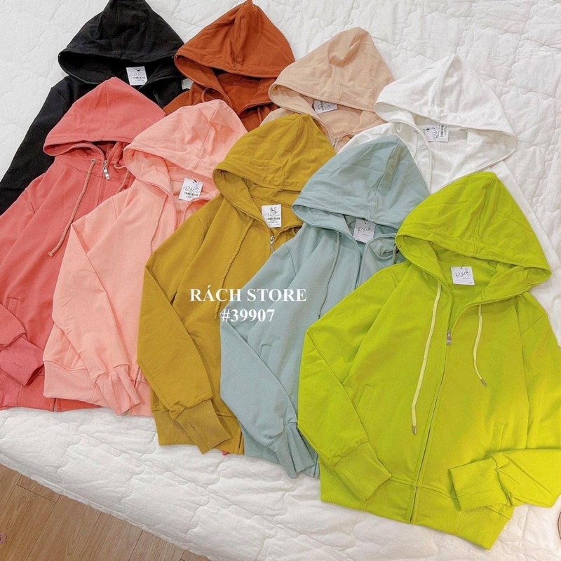 [RÁCH STORE] Áo Khoác Nỉ Trơn Có Nón Kéo Khoá Cao