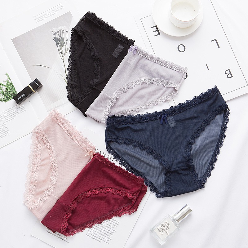 Quần lót nữ, quần lót cotton phối ren lưới kháng khuẩn thoáng mát đính nơ xinh siêu tôn dáng 03