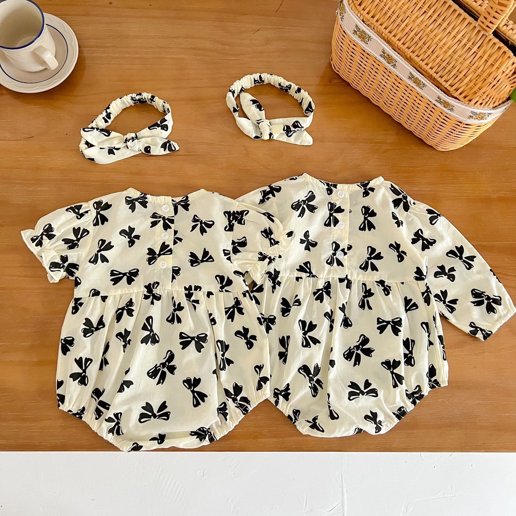 Áo Liền Quần Bằng Cotton In Họa Tiết Thắt Nơ Phong Cách Phương Tây Thời Trang Xuân Hè 2023 Mới Cho Bé Gái