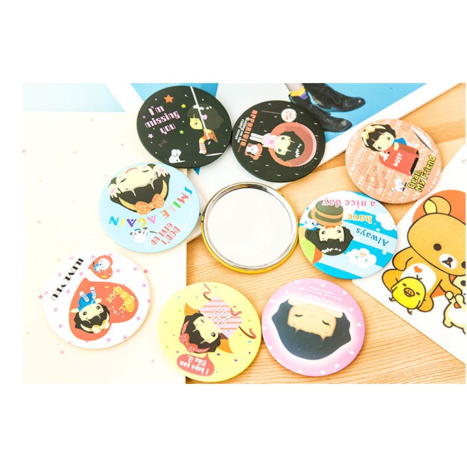 Gương Trang Điểm Hình Tròn Họa Tiết Hoạt Hình Phong Cách Hàn Quốc Xinh Xắn