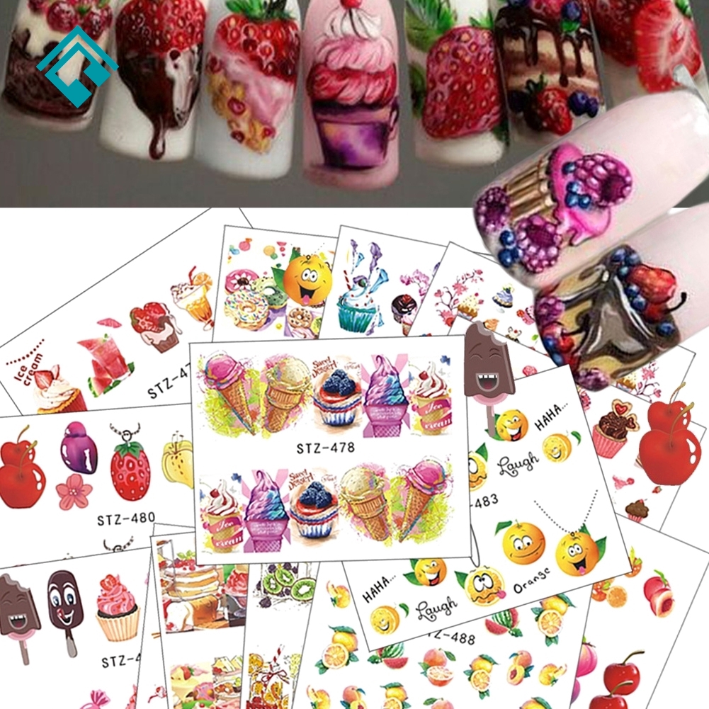 [Hàng mới về] Bộ 18 tờ hình dán trang trí móng tay hình các loại bánh/kem nhiều màu đẹp mắt