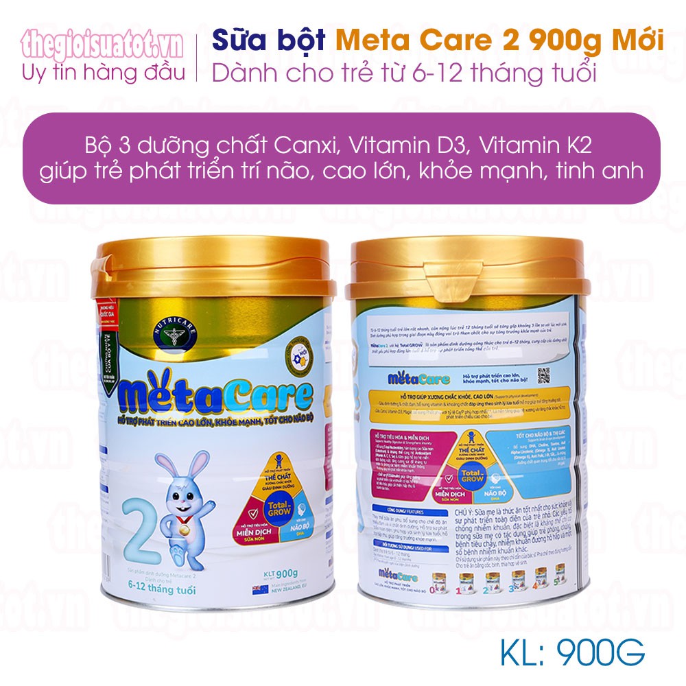 Sữa bột Meta Care 2 Dinh dưỡng cho trẻ 900g Mẫu mới