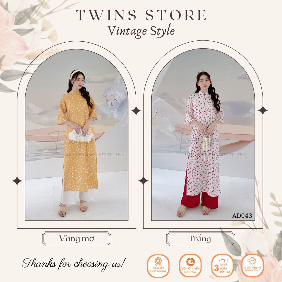 Áo dài dáng suông kèm quần TWINS STORE chất linen in hoa trẻ trung - AD043