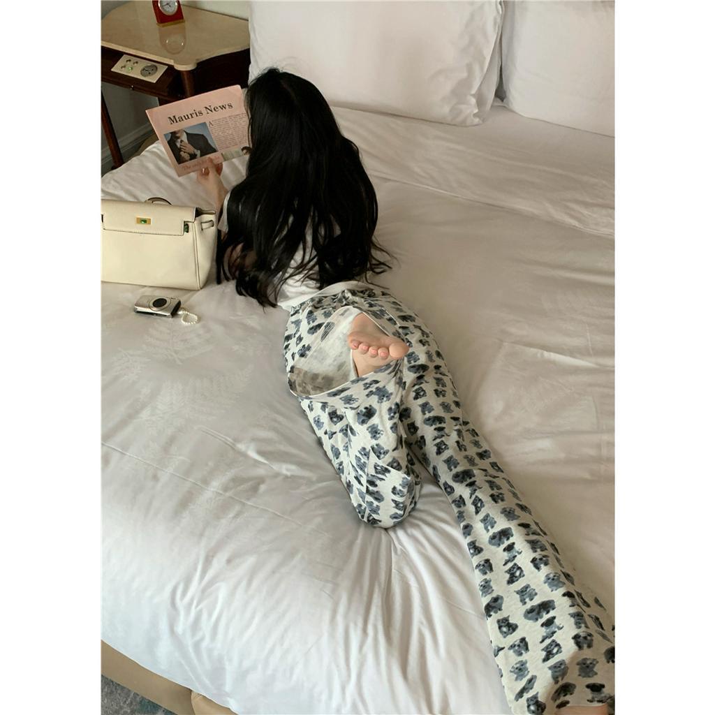 Cocory vn Quần Ống Loe Lưng Cao Co Giãn In Họa Tiết Cún Thời Trang Mùa Hè Phong Cách Hàn Quốc Dành Cho Nữ