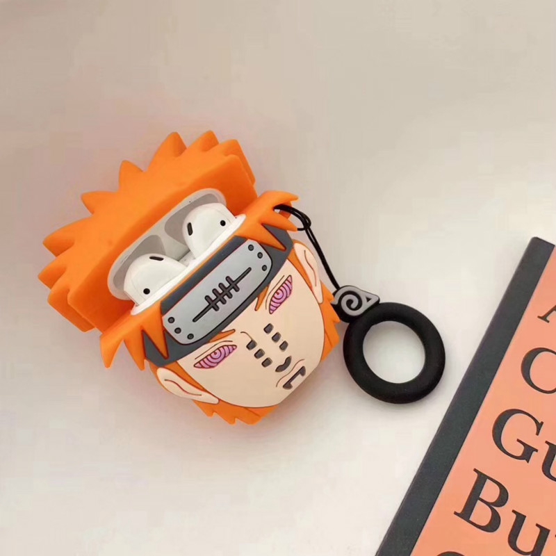Ốp hộp sạc hình Naruto bằng silicon có móc khóa cho tai nghe thích hợp cho AirPods