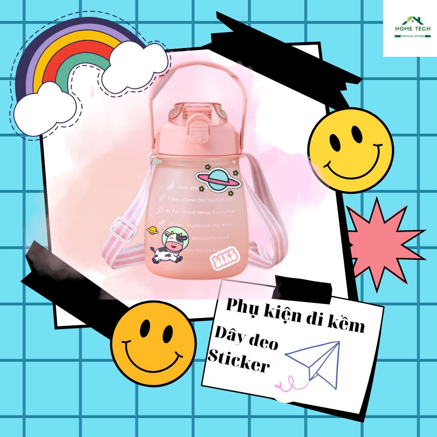 Bình Nước 1300ml Thiết Kế Dễ Thương Tiện Dụng Có Dây Đeo Thích Hợp Mang Đi Du Lịch Đi Làm Và Các Hoạt Động Thể Thao