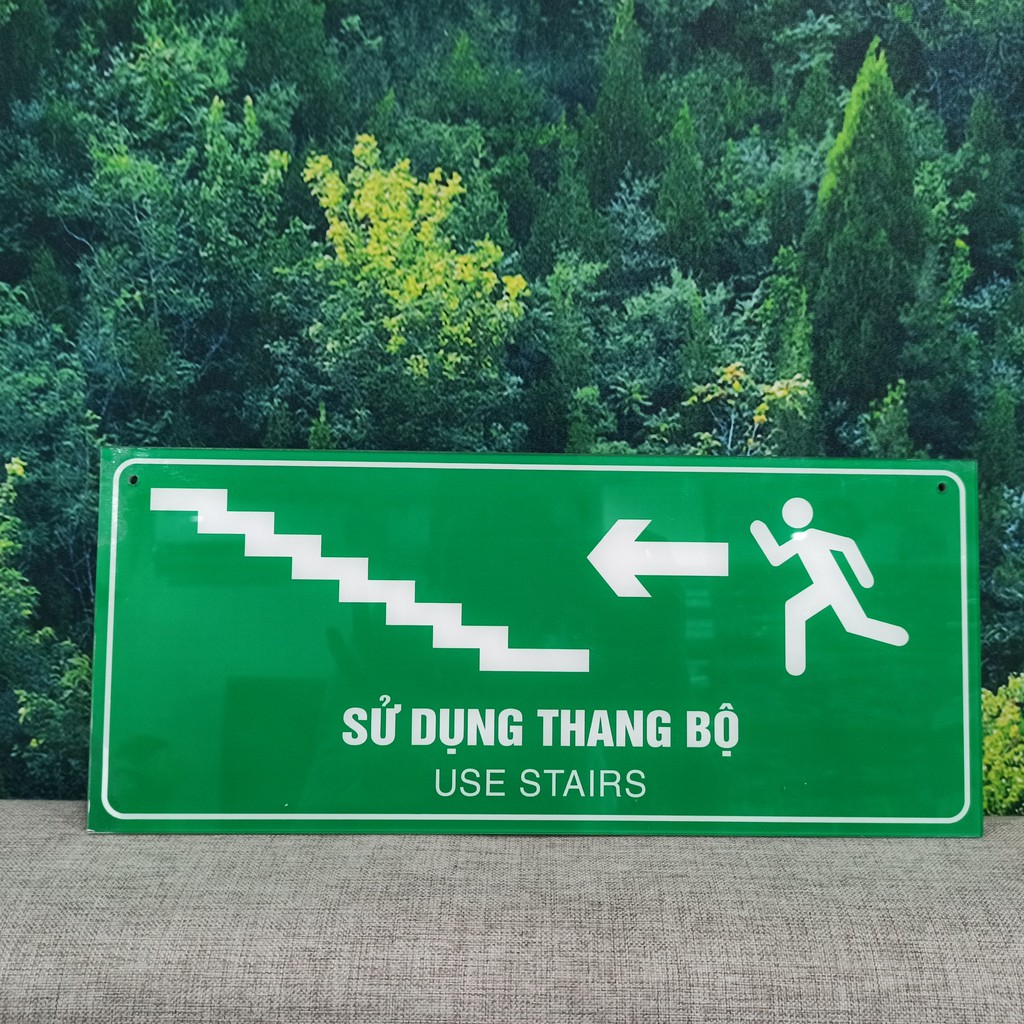 Biển báo chỉ dẫn thang máy, thang bộ chất liệu mica dán decal 2 mặt 15 x 35cm