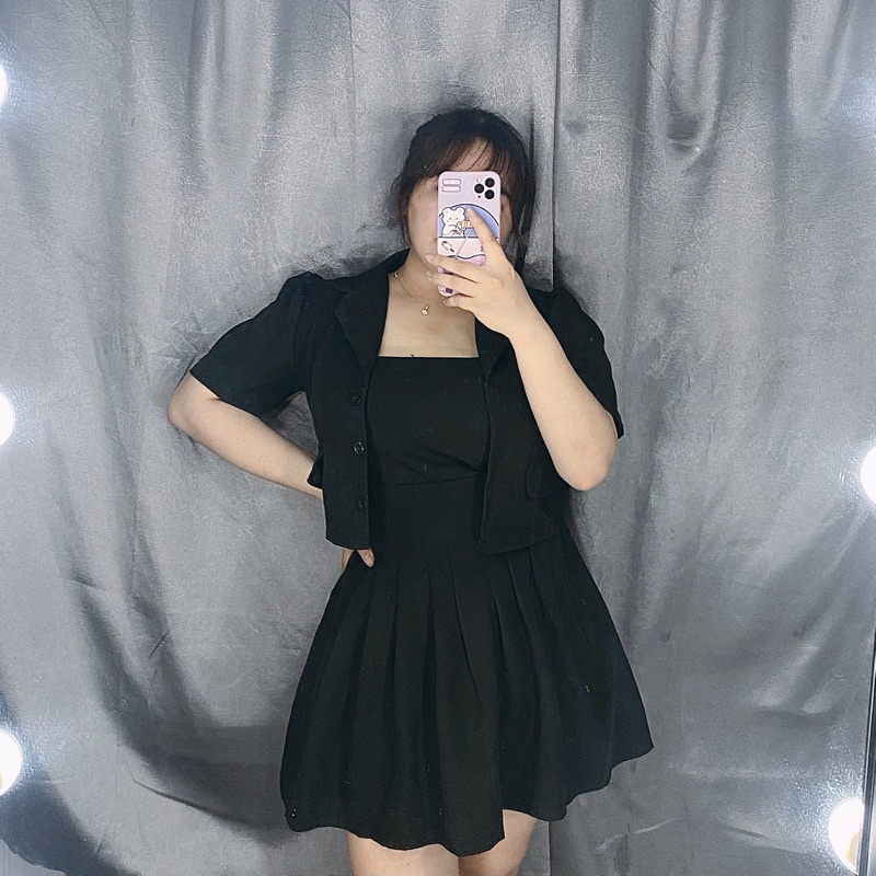 Set Áo vest + đầm xếp ly tôn dáng siêu đẹp bigsize 60-90kg