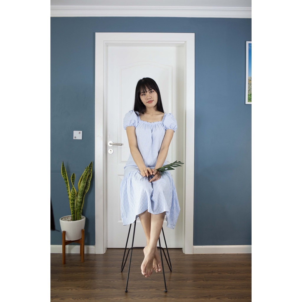 Đầm Thiết Kế Suông Đuôi Cá Kẻ Caro Xanh-Phong Cách Dễ Thương, Tôn Dáng Cho Nữ Thời Trang Mùa Hè