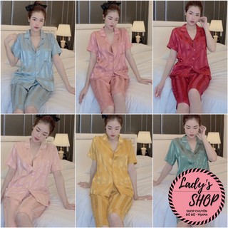 FREESHIP🌸Đồ Ngủ💖Đồ Bộ Pijama Lụa Gấm Áo Cộc-Quần Lửng 🌸Chất Liệu Gấm Tơ Mát Lạnh
