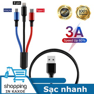 Dây cáp sạc nhanh 3 trong 1 cổng Micro USB / Type-C cho điện thoại Huawei Samsung