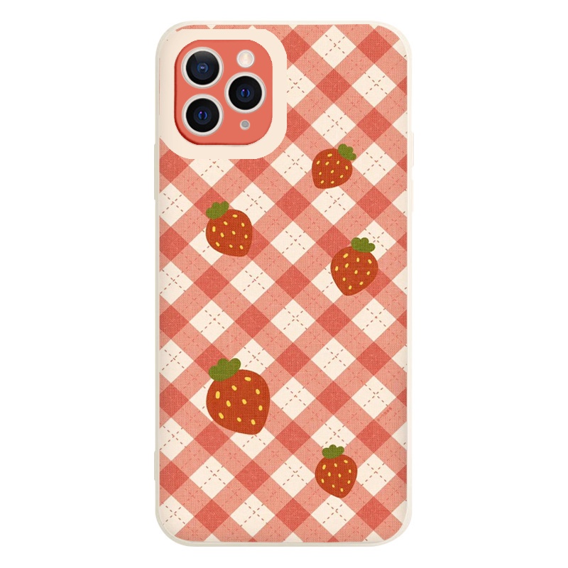 Ốp lưng iphone hình quả dâu tây caro hồng cho 7 Plus/8Plus/XR/XS Max/11/X/12/12 Pro Max/pro/13 promax
