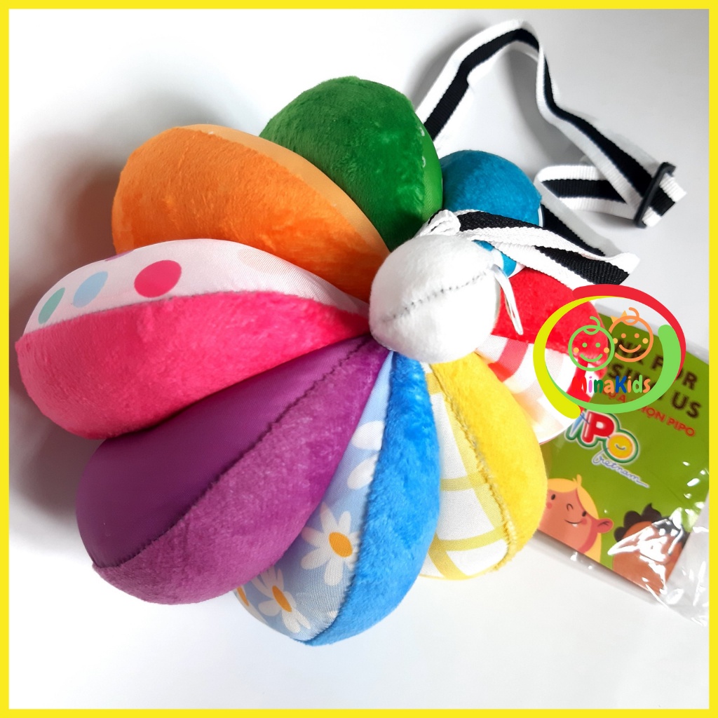 Bóng Múi Montessori Luyện Chân Bóng Vải PiPo Cầu Vồng Cho Bé Từ 3 Tháng Tập Cầm Nắm Phát Triển Đa Giác Quan B19