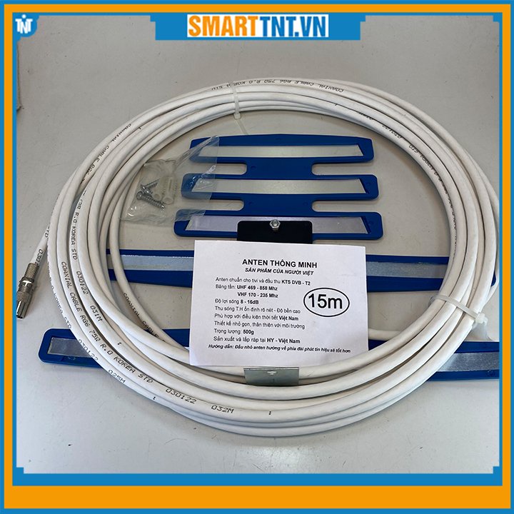 Combo Anten thông minh, bọc nhựa xanh DVB-T2 dùng cho tivi và đầu KTS kèm 15m dây hàng đẹp Smarttnt.vn