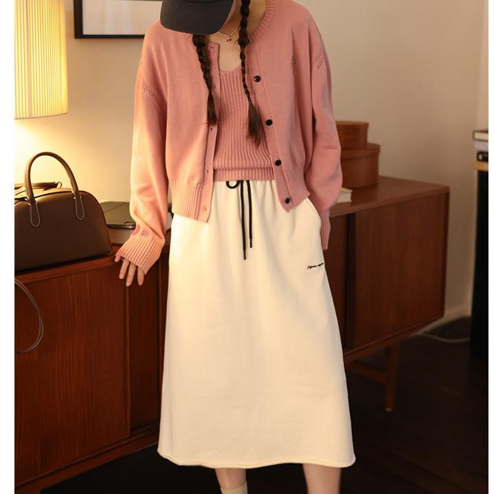 Bộ Áo Sweater Cổ Bẻ Thêu Họa Tiết Màu Sắc Tương Phản Phong Cách Hàn Quốc Thời Trang Mùa Thu Mới