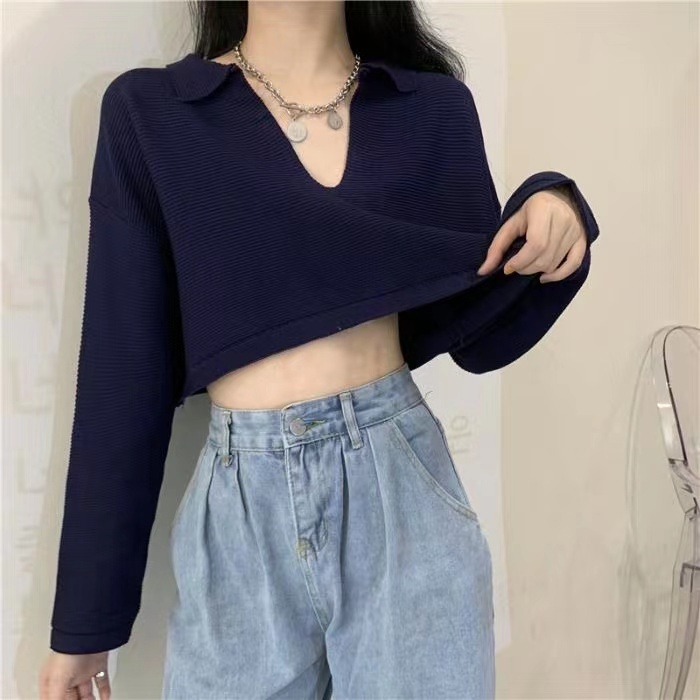 Áo Croptop Tay Dài Cổ Chữ V Dáng Rộng Thời Trang Quyến Rũ Cho Nữ